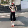 Shorts Jeans Flare Lavado Vermelho com Costura Slim-Fit Estilo Retrô Americano Tendência Verão 2026 para Mulheres Atacado