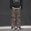 Pantalones de trabajo casuales estilo japonés para hombre, modernos, de bolsillo grande, alta costura, versátiles, con cordón, holgados, retro americano, de pierna ancha