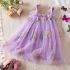 Bordado de Flor Borboleta Amazon Saia de Tela para Meninas Mangas Bufantes Alças Vestido Infantil Vestido de Princesa Saia Bufante