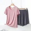 Pijama de Modal para Mujer de Verano, Manga Corta y Shorts, Delgado, Casual, Color Sólido, Adecuado para Salir, Conjunto Fresco y Cómodo para Estar en Casa