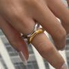 Design silencioso ouro 18k aço inoxidável combinação de cores ouro e prata linhas irregulares anel aberto oco de camada dupla atacado