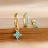 Aretes de Flores Transfronterizos Más Vendidos Aretes de Piedra Azul Pino Aretes de Circonita de Lujo Ligero de Alta Gama Aretes de Set Estilo Ins