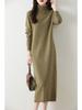 Marca de Luxo 2025 Primavera Vestido Suéter Tricotado de Corte Reto com Gola Alta e Design Patchwork para Mulheres