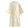 Bata de Verano para Mujer, Tejido Arrugado 100% Algodón Puro, Estampado Floral Pequeño, Cómoda, Transpirable, Casual, Ropa de Dormir Relajada