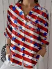 Amazon Aliexpress Y2 Camisa Cardigan de Manga Larga con Estampado de Bandera del Día de la Independencia Europea y Americana de Venta Caliente para Mujer