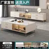 Mueble de TV Moderno de Lujo Ligero con Encimera de Piedra Sinterizada para Hogar Apartamento Pequeño con Estantes Abiertos de Cristal Almacenamiento Mueble de TV de Pie
