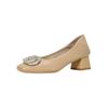 Novas Mary Jane com fivela de strass salto grosso francês estilo pequeno e perfumado sapatos de camada única feminina camurça boca rasa bico quadrado sapatos de trabalho para o dia a dia