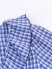 Exportación Transfronteriza Ropa de Mujer Otoño Temprano 2025 Moda Europea y Americana Dulce Estilo Japonés Camisa con Cordones Decorativa en Capas de Cuadros Pequeños para Mujer