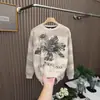 Sudadera informal versátil de cuello redondo, engrosada y forrada de forro polar, estilo americano, para hombre, con estampado de flor de mandala, desgastada.
