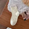 Calcetines Rosas para Niñas con Encaje de Lazo, Calcetines de Media Pantorrilla, Calcetines Holgados Rayados Estilo Floral Japonés, Calcetines Largos Sin Costuras