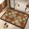 Alfombra de Piso para Baño Tejida de Lino Estilo Retro Americano, Alfombra Absorbente de Agua para Baño, Secado Rápido, Antideslizante, Alfombra Resistente a Manchas para Puerta de Entrada