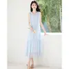 26 Nuevos Atuendos de Viaje de Verano: Vestido Chaleco Fresco con Escote Tridimensional de Gasa y Falda Elegante Plisada