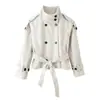 Fabricante Mayorista de Ropa para Mujer Transfronteriza Otoño/Invierno 2026 Nuevo Estilo Europeo Abrigo de Lana de Doble Botonadura con Cuello Alto y Cordones