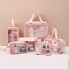 Nova bolsa cosmética transparente de seis peças em pvc, bolsa de lavagem, bolsa para piscina, bolsa de praia, popular na internet, bolsa fosca em pu