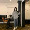 Sudadera de manga larga con cuello redondo, estilo retro americano, para mujer de talla grande, sin capucha, nuevo estilo de principios de otoño, top holgado y favorecedor para mujer de talla grande