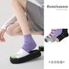 Calcetines Originales Renacentistas para Mujer Verano Patrón Geométrico Calcetines Cortos Finos Transpirables a Rayas Corte Bajo Calcetines de Barco para Mujer