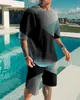 Traje Deportivo Casual de Manga Corta con Cuello Redondo y Estampado Digital 3D de Rayas Cruzadas Amazon