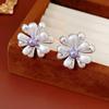 Pin de Plata Chapado en Oro Real de 18K Flor Clip para Oreja Aretes de Moda Retro Combinables Lujo Ligero Aretes Exagerados de Alta Gama para Mujer