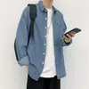 Camisa de Mezclilla Estilo Harajuku Manga Larga Estilo Hong Kong Casual Holgada Camisa de Otoño Chaqueta de Moda para Hombre