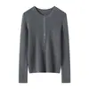 Suéter de punto para mujer con cuello redondo 100% cachemira pura Otoño Invierno Cardigan adelgazante con media botonadura Color liso Manga larga