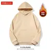 Blusões com Capuz Espessos Forrados com Fleece de Algodão Chinês 420g para Homens e Mulheres, Moletons de Cor Pura, Uniformes de Classe Soltos, Roupas de Trabalho Estampadas