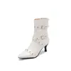 Botas femininas de salto alto estilo europeu e americano com fivela de cinto, botas curtas de tamanho grande, comércio exterior transfronteiriço C6