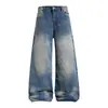 Jeans anchos desgastados lavados para hombre, pantalones tipo dad holgados de marca de moda, pantalones rectos casuales vintage con degradado deslavado