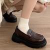 Sapatos de couro estilo Chanel com sola de muffin para mulheres, estilo preppy britânico, retrô, estilo japonês, versáteis, slip-on, mocassins para uniforme jk