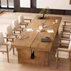 Mesa de Conferencias de Tablero Grande de Madera Maciza Escritorio de Oficina Mesa de Negociación Larga de Madera Maciza Combinación de Mesa y Sillas Banco de Trabajo Mesa de Conferencias Estilo Ejecutivo