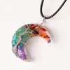 Cristal Natural Grava Colorida Árbol de la Vida Lunar Colgante de Seda Hecho a Mano Enrollado Piedra de Energía Collar Colgante de Joyería