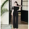 Conjunto de Três Peças: Top Slimming de Ombro Só com Decote Caído, Cintura Alta, Ajuste na Cintura, Calça Flare Casual com Barra Coberta