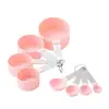 Kit de Utensílios de Cozinha para Assar de Aço Inoxidável com Cabo Colorido, Copo Medidor de Plástico, Colher Medidora, Conjunto de 8 Peças com Copo Medidor Graduado