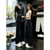 Pantalones de chándal rectos de retazos a cuadros blancos y grises para hombre, diseño de otoño de peso pesado, pantalones ligeramente acampanados, pantalones deportivos casuales americanos