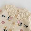 2026 Primavera Versátil Niña Bebé Infantil Bordado Floral Cuello con Volantes Cardigan Chaqueta de Punto de Algodón Manga Larga Ropa Infantil