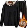 Terno casual esportivo de lã de cordeiro masculino inverno solto plus size forrado de lã espessado quente cardigan casaco com capuz moderno