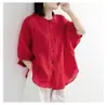 Camisa Nueva de Algodón y Lino 2026 para Mujer con Mangas de Linterna, Top Artístico Vintage, Camisa Holgada de Manga Media Talla Grande para Mujer