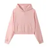 Nova Coleção Outono 330g Moletom com Zíper Curto para Mulheres, Marca da Moda, Toque de Luxo, Moletom com Capuz Simples de Cor Sólida Casual Soltinho de Manga Longa