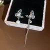 Encantadores Pendientes de Borla de Zircón Mariposa con Perla Diseño Asimétrico Pendientes de Moda Lujo Ligero Pendientes de Gama Alta