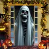 Capa de Porta de Halloween Fantasma Feminino Assustador Adesivo de Porta Esqueleto Jack Cortina de Porta Halloween Amazon Fantasma Feminino de Branco Capa de Porta