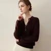 100% cachemira, estilo minimalista, cuello en V, multibotones, suéter de corte holgado para mujer, perfecto para el uso diario