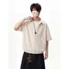 Camisa Gola Lapela Falsa de Duas Peças Manga Curta Masculina Verão Listrada Color Block Solta Versátil Tendência Casual Pulôver Meia Manga