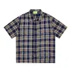 Savagebase Marca de Moda Diseño Resistente Camisa a Cuadros con Pedrería Verano Casual Holgada Nicho Unisex Camisa