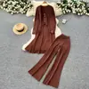 Conjunto Estilo Chanel para Mujer en Otoño: Chal versátil sin mangas de cuello en V, Pantalones largos holgados, Cárdigan de punto, Pantalones largos de cintura alta