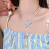 Colar de Concha Estrela-do-Mar Dopamina Estilo Férias na Praia Adequado para Viagem de Verão Corrente para Clavícula Acessórios Estilo Menina Doce Cool e Hot