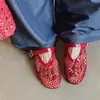 Sandalias de Malla con Pedrería para Mujer Zapatos Mary Jane Primavera Nueva Piel Genuina Malla Punta Redonda Tacones Planos Sandalias de Malla para Mujer Mujer