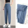Pantalones Deportivos de Seda de Hielo para Mujer Ajuste Relajado Verano Finos Casuales Caídos Ajustados Talla Grande Pierna Ancha Bloomers