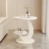 Sala de estar sofá italiano moderno mesa de centro de lujo ligero mesa redonda de doble capa de losa de roca mesa de rincón pequeña creativa comedor mesita de noche balcón