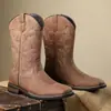Amazon Aliexpress Populares Transfronterizos Hombres Media Pantorrilla Bordado Retro Talla Grande Manga Multicolor Grande Ancho Cabeza Botas de Caballero