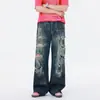 Jeans Retro Americanos Desgastados para Hombre, Pantalones Versátiles Sueltos de Pierna Ancha, Jeans Rectos Lavados con Caída para Hombre