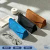 Estuche para gafas plegable triangular tridimensional, caja de almacenamiento para gafas de sol con tapa abatible de cuero, personalización de logotipo, transfronterizo europeo y americano